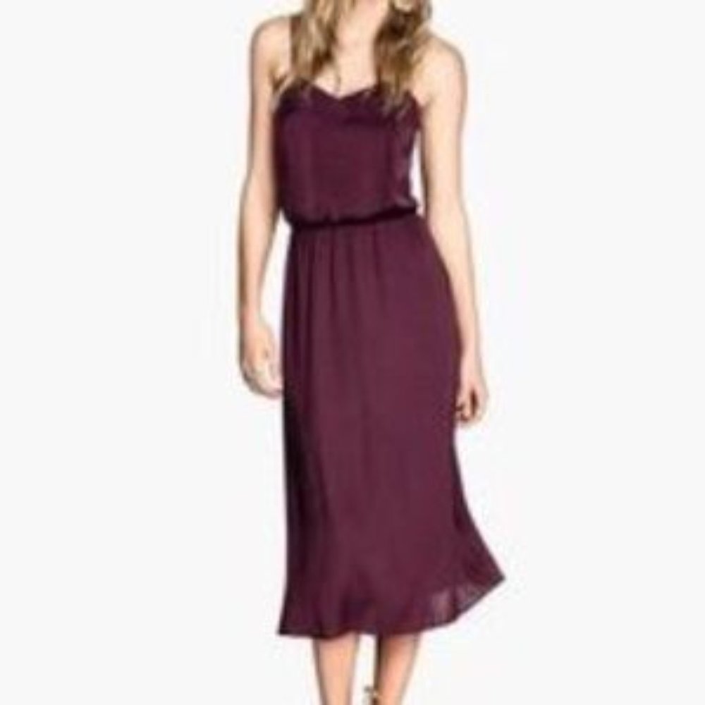 H&M Silky Maroon Midi Dress